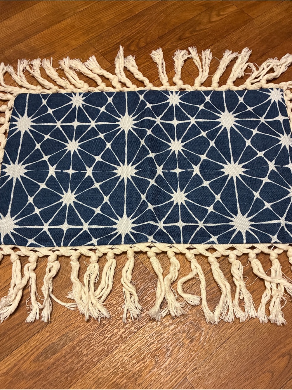 Navy Starburst Fringe Pillow Cover